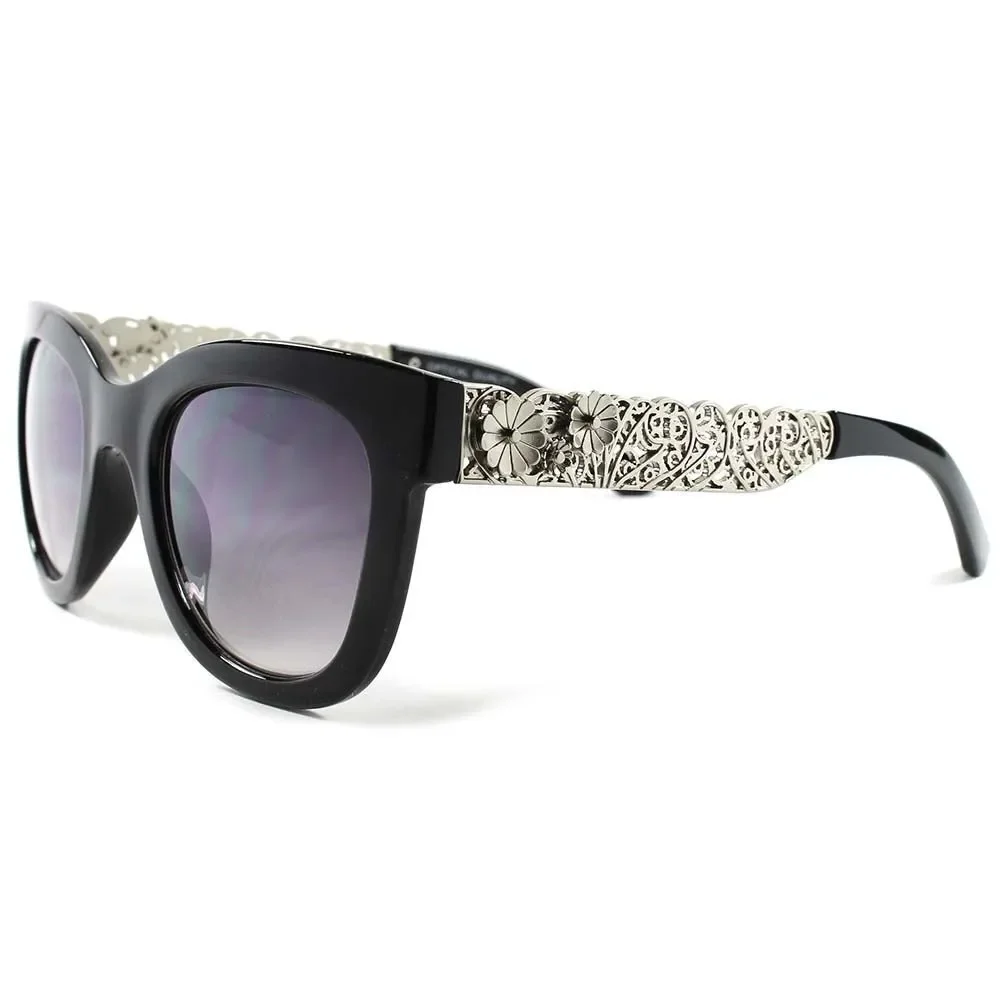 Silver Metal Etching Floral Temples Design Modern Stylish Womens Hot Sunglasses